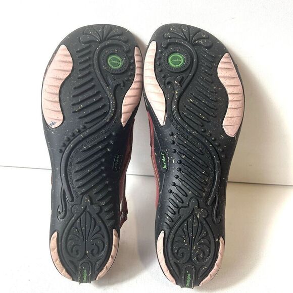 Jambu Adventure Womens 9.5M Red Leather Flats Comfort Casual Floral Slip On Shoe - Picture 12 of 12